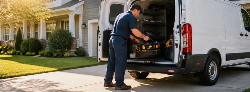 Local SEO example for home service companies: technician loading a work van before a job